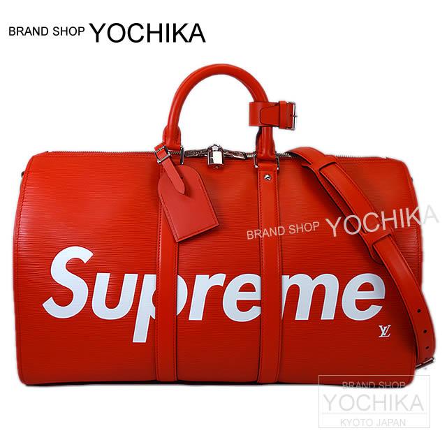 17年秋冬限定 Louis Vuitton X Supreme ルイ ヴィトン シュプリーム ボストンバッグ キーポル バンドリエール45 赤 白 エピ M 新品