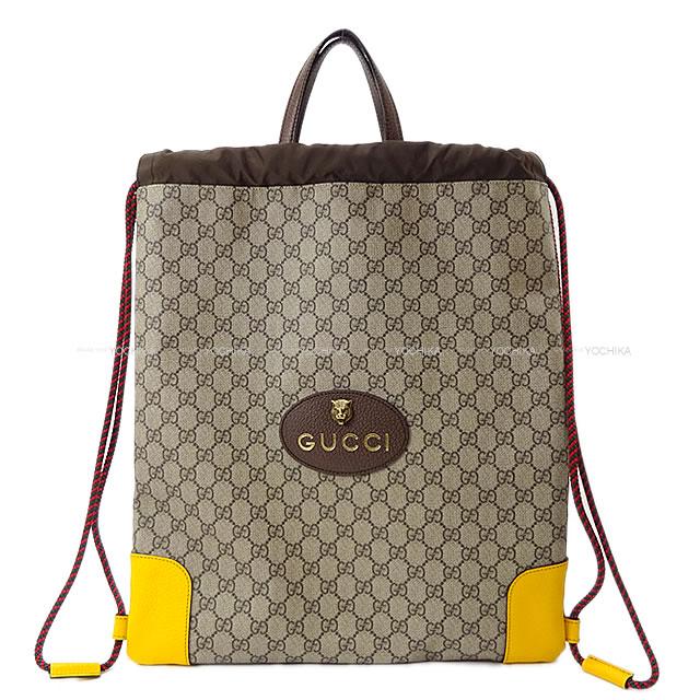 Gucci グッチ アングリーキャット ドローストリング バックパック トート バッグ ブラウン/イエロー GGスプリームキャンバス  アンティークゴールド金具 473872 新品同様