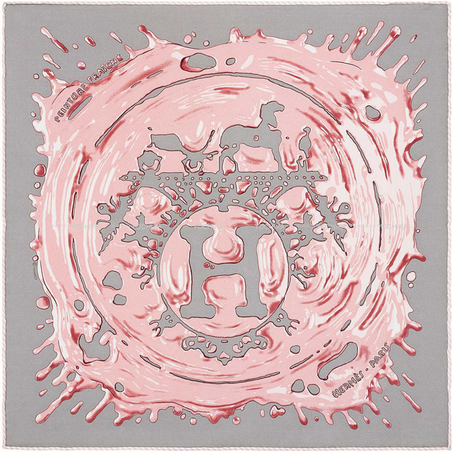 HERMES エルメス ガヴロッシュ Peinture Fraiche ペンキ塗りたて 892685S 05 スカーフ カレ45 グレー ピンク